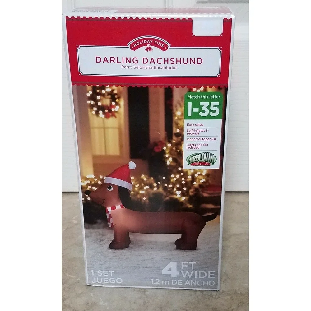 HT Darling Dachshund 4ft Inflatable Christmas Dog w/ Santa Hat Outdoor Decor NEW
